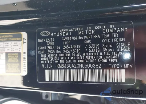 2017 Hyundai Tucson Sport z USA, uszkodzony, nr VIN KM8J3CA20HU500382